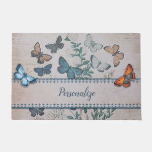 blauw vlinderpatroon, speciaal aangepast deurmat