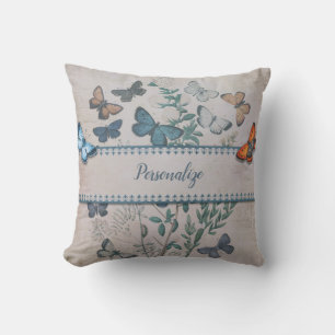 blauw vlinderpatroon, speciaal aangepast kussen