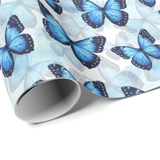 Blauw vlindervloerpapier cadeaupapier (Rol Hoek)