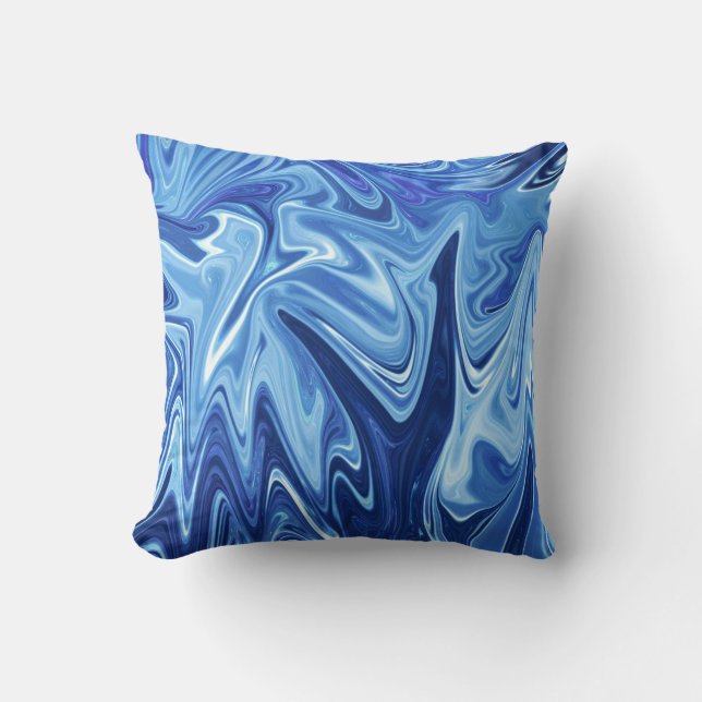 Blauw vloeibaar abstract patroon kussen (Voorkant)
