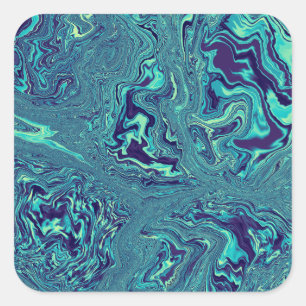 Blauw Vloeibare Marmer Abstract Patroon Vierkante Sticker