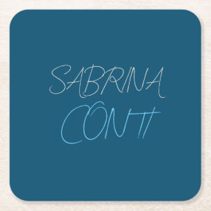 Blauw Voeg Naam Moderne Minimalistische Vlakte toe Vierkante Kartonnen Onderzetter