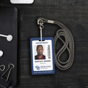 Blauw Voeg uw Logo barcode & foto toe Badge