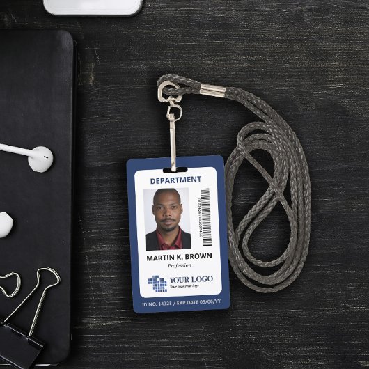Blauw Voeg uw logo streepjescode & foto toe Badge