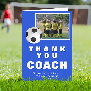 Blauw Voetbal Bedankt Coach Team Foto Kaart