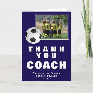 Blauw Voetbal Bedankt Coach Team Fotokaart