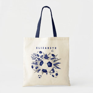 blauw voetbal blowout meisjes naam tote bag