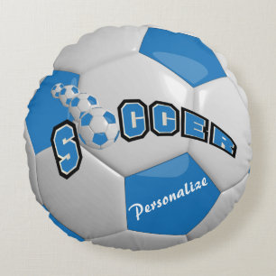 Blauw Voetbal DIY-naam Rond Kussen