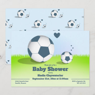 Blauw Voetbal/Football Baby shower Uitnodiging