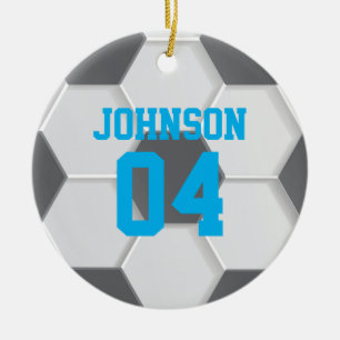 Blauw Voetbal Kerst Keramisch Ornament