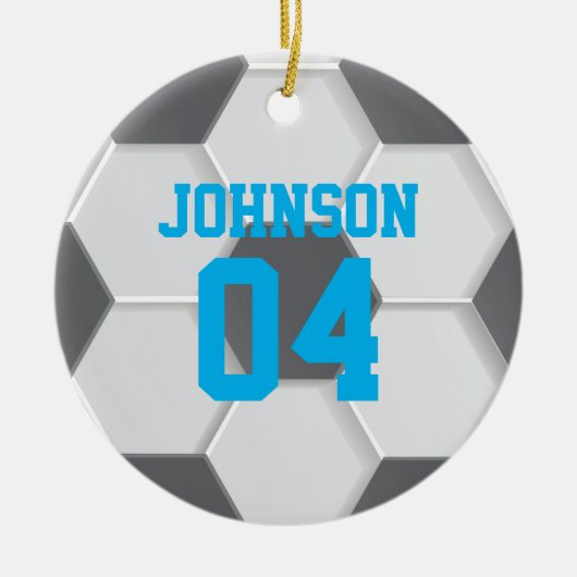 Blauw Voetbal Kerst Keramisch Ornament (Voorkant)