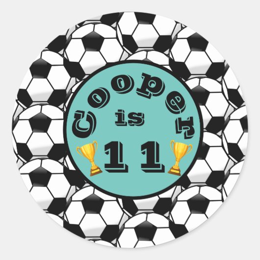 Blauw voetbal verjaardag ronde sticker (Voorkant)