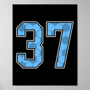 Blauw Voetbalpatroon Nummer 37 Shirt Speler Unifor Poster