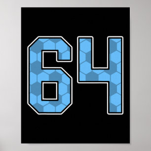 Blauw Voetbalpatroon Nummer 64 Shirt Speler Unifor Poster