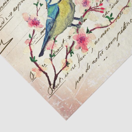 blauw-vogelkerriebloesem-ontkoppeling tissuepapier (Detail)