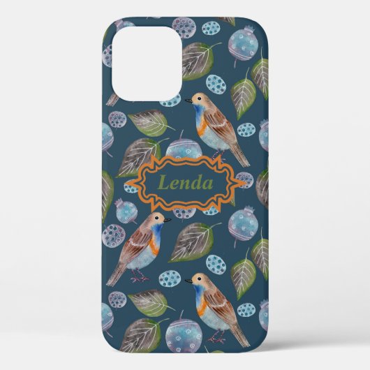 Blauw vogelpatroon Waterverf Case-Mate iPhone Case (Achterkant)