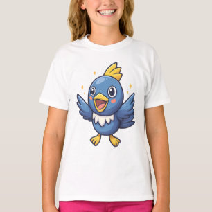 Blauw Vogeltje Cartoon in Pokémon-Stijl T-shirt