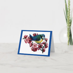 Blauw Vogeltje en Bloemen uit het verleden Kaart