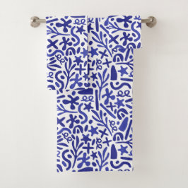 Blauw vormpatroon bad handdoek