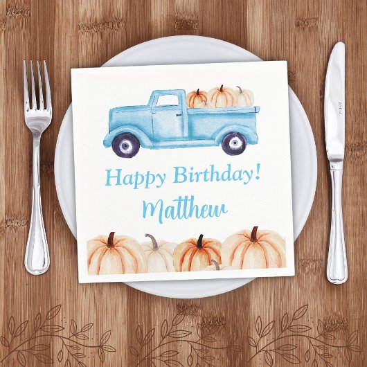 Blauw  Vrachtwagen Pompoen Jongen Verjaardagsfeest Servet