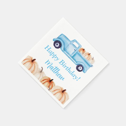 Blauw  Vrachtwagen Pompoen Jongen Verjaardagsfeest Servet (Hoek)