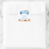 Blauw Vrachtwagen Pompoen Verjaardagsfeestje Favo Vierkante Sticker (Tas)