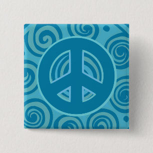 Blauw vredesgebarentontwerp vierkante button 5,1 cm