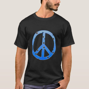 Blauw vredesteken met kogelgaten Red de vrede T-shirt