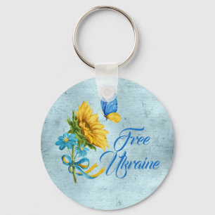 Blauw-vrij Oekraïne Zonnebloem & vlinder Sleutelhanger