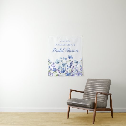 Blauw Vrijgezellenfeest van Floral Wandkleed (In situ)