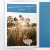 Blauw Vrolijk Kerstfeest 5-foto Familieletter Drieluik Wenskaart (Binnenzijde eerst)