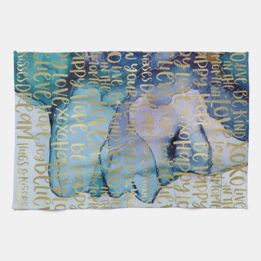 Blauw Vrouw Gezicht Goud Inspirerend Citaten Theedoek (Horizontaal)