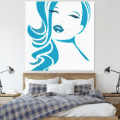 Blauw vrouwelijk gezicht canvas afdruk (Insitu (Slaapkamer))