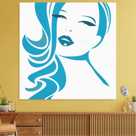 Blauw vrouwelijk gezicht canvas afdruk (Insitu (Woonkamer))