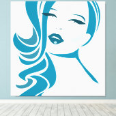 Blauw vrouwelijk gezicht canvas afdruk (Insitu (Houten vloer))