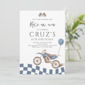 Blauw Vuil Fietsjongen Motorcross Racing Verjaarda Kaart (Staand voorkant)