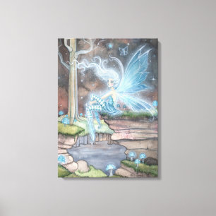 Blauw Vuur Fantasie Fee Kunst Omwikkelde Canvas Afdruk