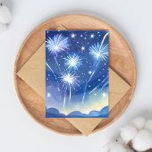 blauw vuurwerk | Waterverf vuurwerkviering Briefkaart