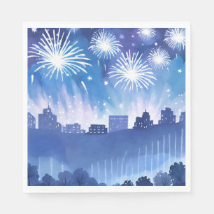 Blauw Vuurwerkdisplay Vuurwerk Aquarel Servet