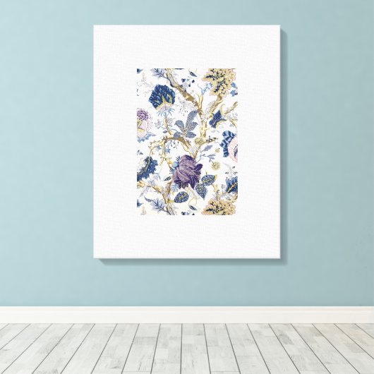 Blauw W.Morris Patroon Uitgerekt Canvas Print (Insitu (Houten vloer))