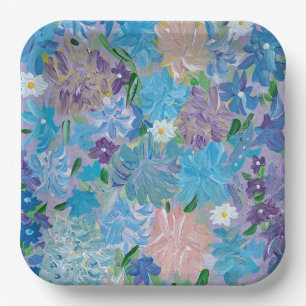 Blauw waas bloem 9" vierkante papieren borden bordje