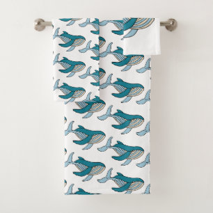 Blauw walvispatroon bad handdoek