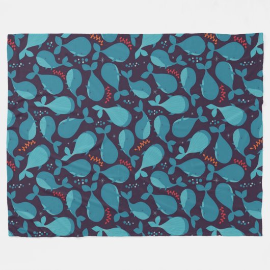Blauw walvispatroon fleece deken (Voorkant (Horizontaal))