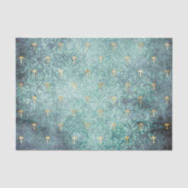 Blauw wasgoed met gouden paddenstoelen Ontkoppelen Tissuepapier