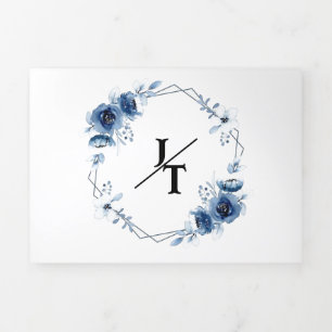 BLAUW WATER KLEUR TRIFOLD BRUILOFT UITNODIGING