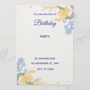Blauw Water Kleur Verjaardagsfeest Poster Kaart