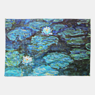 Blauw water-Lilies, mooi kunstschilderij van Monet Theedoek