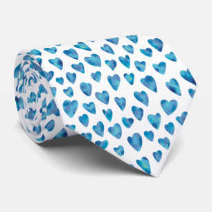 Blauw Watercolor Hartpatroon Stropdas