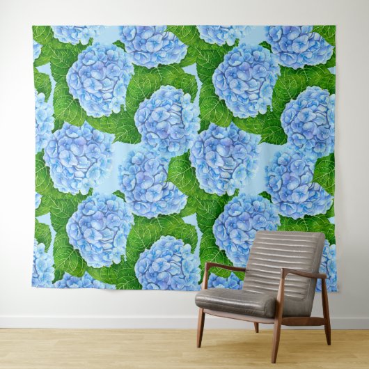 Blauw waterolieringspatroon wandkleed (In Situ (horizontaal))