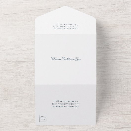 Blauw Waterstrand Oceaan Aquarel Bruiloft All In One Uitnodiging (Buitenkant)